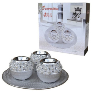 Świeczniki 3szt na podstawce 8x25cm 15B178S srebro